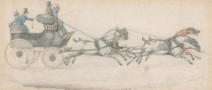Ein Herr, der einen Vierspänner zu einem Mail-Phaeton fährt, begleitet von drei Stallburschen von Henry Thomas Alken