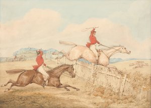 Über einen Holzzaun springen von Henry Thomas Alken