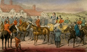 Mr. Jorrocks erklärt seine Unfähigkeit, sich den Surrey Stag-hounds anzuschließen, 1838 von Henry Thomas Alken