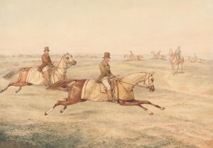 Zwei Reiter üben Pferde im Galopp von Henry Thomas Alken