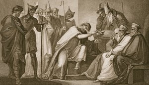 Eduard II. legt seine Krone nieder, graviert von Schiavonelli, Illustration aus David Humes 