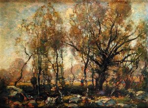 Figur in einer bewaldeten Landschaft von Henry Ward Ranger
