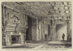 Antike Stadtarchitektur, Innenraum eines alten Hauses in der Lime Street, das jetzt abgerissen wird von Henry William Brewer