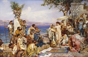 Phryne beim Fest des Poseidon, Gott des Meeres von Henryk Siemieradzki