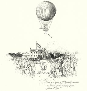Ansicht des Aufstiegs von Mr. Lunardis berühmtem Heißluftballon vom Artillerieplatz