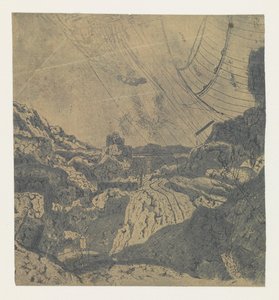 Felsige Landschaft mit einer Schlucht, erste Version von Hercules Segers
