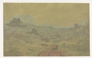 Tal mit einem Fluss und einer Stadt mit vier Türmen von Hercules Segers