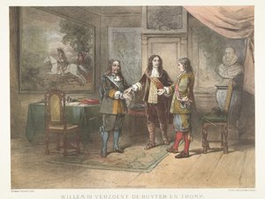Prinz Wilhelm III. versöhnt Michiel de Ruyter und Cornelis Tromp, 1673 von Herman Frederik Carel ten Kate