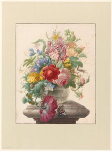 Blumen in einer Glasvase mit einem Schmetterling von Herman Henstenburgh