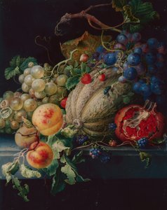 Früchtestillleben auf einer Steinplatte von Herman Henstenburgh