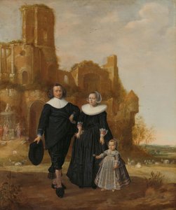 Porträt eines Paares mit ihrem Kind in einer Landschaft von Herman Meynderts Doncker