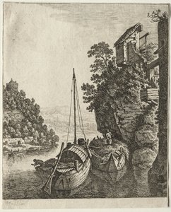 Zwei Boote unter einem Felsen vertäut, 1667