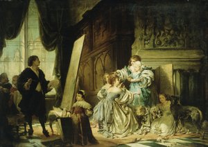 Van Dyck in seinem Atelier, ein Porträt von Charles, Prinz von Wales, Sohn von Charles I., malend, 1876 von Hermann Schneider
