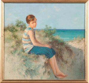 Mädchen in den Dünen am Nordseestrand auf Sylt von Hermann Seeger