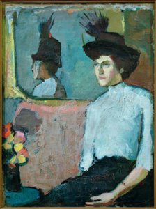 Dame mit Hut vor Spiegel von Hermann Stenner