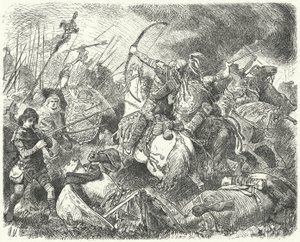 Eine Hunnenarmee wird auf dem Schlachtfeld zurückgeschlagen von Hermann Vogel