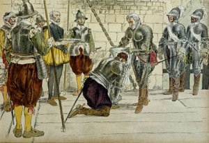 Charles II. de Cossé Brissac (1562-1621 oder 1626) wurde von Heinrich IV. (1553-1610) zum Marschall von Frankreich ernannt, bevor er am 22. März 1594 in Paris eintrat. Der Prévôt der Kaufleute Jean Lhuillier (?) steht daneben und hält die Schlüssel der Sta von Hermann Vogel