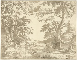 Arkadische Landschaft mit Janusstatue