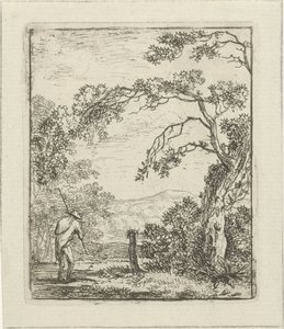 Landschaft mit Mann mit Rucksack von Hermanus Fock