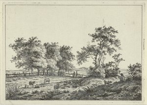 Landschaft mit Zeichner und Hund von Hermanus Fock