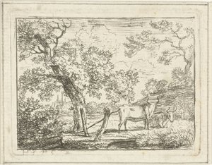 Landschaft mit zwei Kühen von Hermanus Fock