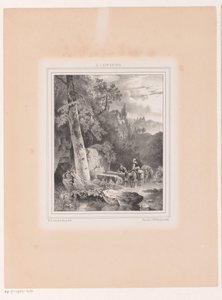 Landschaft mit Mann, Frau und zwei Eseln an einer Quelle von Hermanus Johannes van den Hout