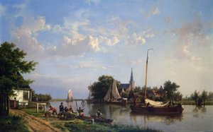 Lastkähne auf einem Sommerkanal von Hermanus Koekkoek