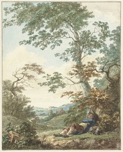 Schlafender Mann mit Hund unter einem Baum von Hermanus Numan