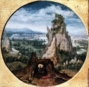 St. Hieronymus in Buße in einer fantastischen Landschaft von Herri met de (c.1510 p.1550) Bles