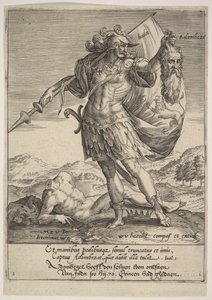 Judah mit dem Kopf von Adonibezek, aus Willem van Haecht, Tyrannorum proemia, 1578 von Hieronymous Wierix