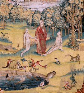 Flandrischer Wandteppich. Serie Vier Wandteppiche nach Hieronymus Bosch. Der Garten der Lüste. Vierter Wandteppich in der Serie. Modell inspiriert von der Arbeit von Hieronymus Bosch. Herstellung unbekannte Werkstatt, Brüssel. Vor 1560.