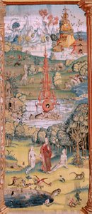 Flämischer Wandteppich. Serie Vier Wandteppiche nach Hieronymus Bosch. Der Garten der Lüste (Jardín de las Delicias). Vierter Wandteppich in der Serie. Modell Inspiriert von der Arbeit von Hieronymus Bosch. Herstellung Unbekannte Werkstatt, Brüssel. Vor 15 von Hieronymus (after) Bosch