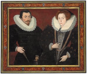 Doppelporträt von Sir John Harington (1560-1612), von Kelston, und Mary, Lady Harington (ca. 1571-1634), ca. 1589-93 von Hieronymus (attr. to) Custodis