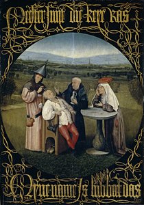 Die Heilung des Wahnsinns, Entfernung des Steins des Wahnsinns, zwischen 1488 und 1516 von Hieronymus Bosch