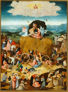 Der Heuwagen. Ein flämisches Sprichwort sagt: Die Welt ist ein Heuwagen, von dem jeder nimmt, was er kann von Hieronymus Bosch
