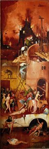 Der Heuwagen-Triptychon: Höllische Konstruktionen. Rechtes Innenpanel. von Hieronymus Bosch