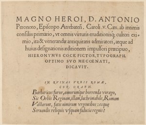 Widmungsseite von Hieronymus Cock