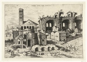 Ansicht des Tempels von Romulus und der Basilika von Konstantin von Hieronymus Cock