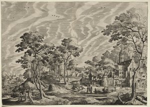 Landschaft mit einem Schloss rechts, 1630 von Hieronymus Cock