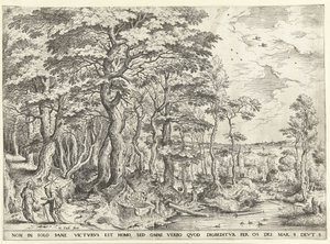 Landschaft mit der Versuchung Christi von Hieronymus Cock