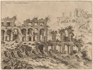 Ansicht des Kolosseums mit dem Palatin im Hintergrund von Hieronymus Cock