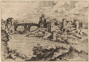 Ansicht der Ponte Quattro Capi und der Insel Tiber von Hieronymus Cock