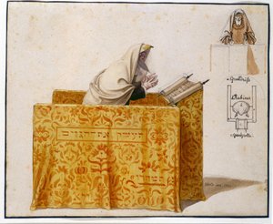 Aquarell, Feder, 27 x 33 cm. Rabbi in einer Synagoge, Zeichnung von Hieronymus Hess (1799 - 1850), Projekt für eine Figur. (JM 1190) Jüdisches Museum Basel, Schweiz. von Hieronymus Hess