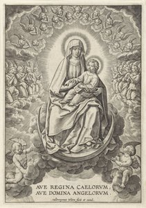 Maria mit dem Christuskind auf der Mondsichel von Hieronymus Wierix