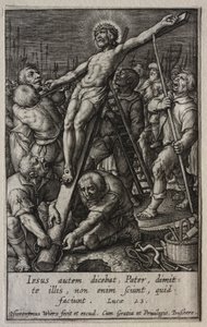 Die Passion: Die Kreuzaufrichtung von Hieronymus Wierix