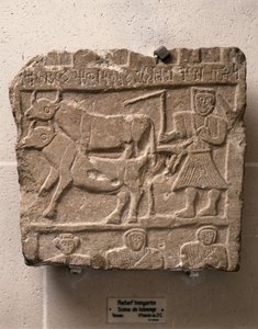 HIMYARITISCHE KUNST: Relief mit Arbeitsszene. Jemen, 2. Jahrhundert v. Chr. von Himyarite