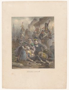 Mutter trauert auf dem Schlachtfeld um ihren tödlich verwundeten Sohn von Hippolyte Bellange
