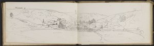 Dorfszene mit Farbannotationen (Seiten aus einem Skizzenbuch) von Hippolyte Boulenger
