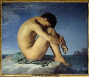 Junger nackter Mann am Meer, Denker in einer Rückzugsposition (Introspektion) von Hippolyte Flandrin