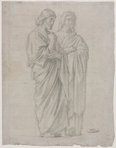 Zwei stehende Figuren, Studie für den linken Teil der Mission der Apostel von Hippolyte Jean Flandrin